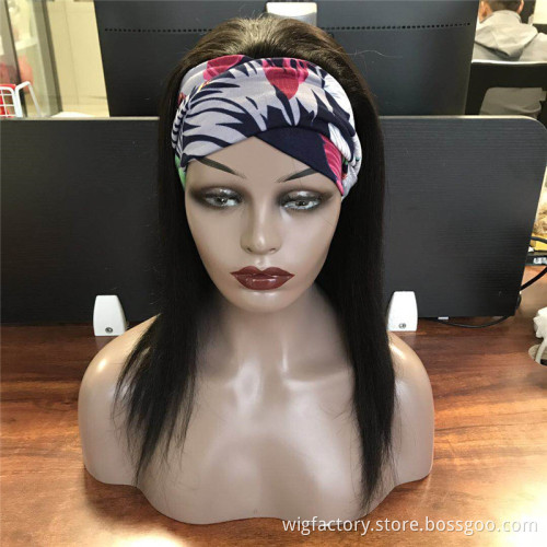 brazilian 100 real human hair wig with band, straight human black hair wig